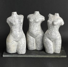 Three Torsos, ceramic Raku